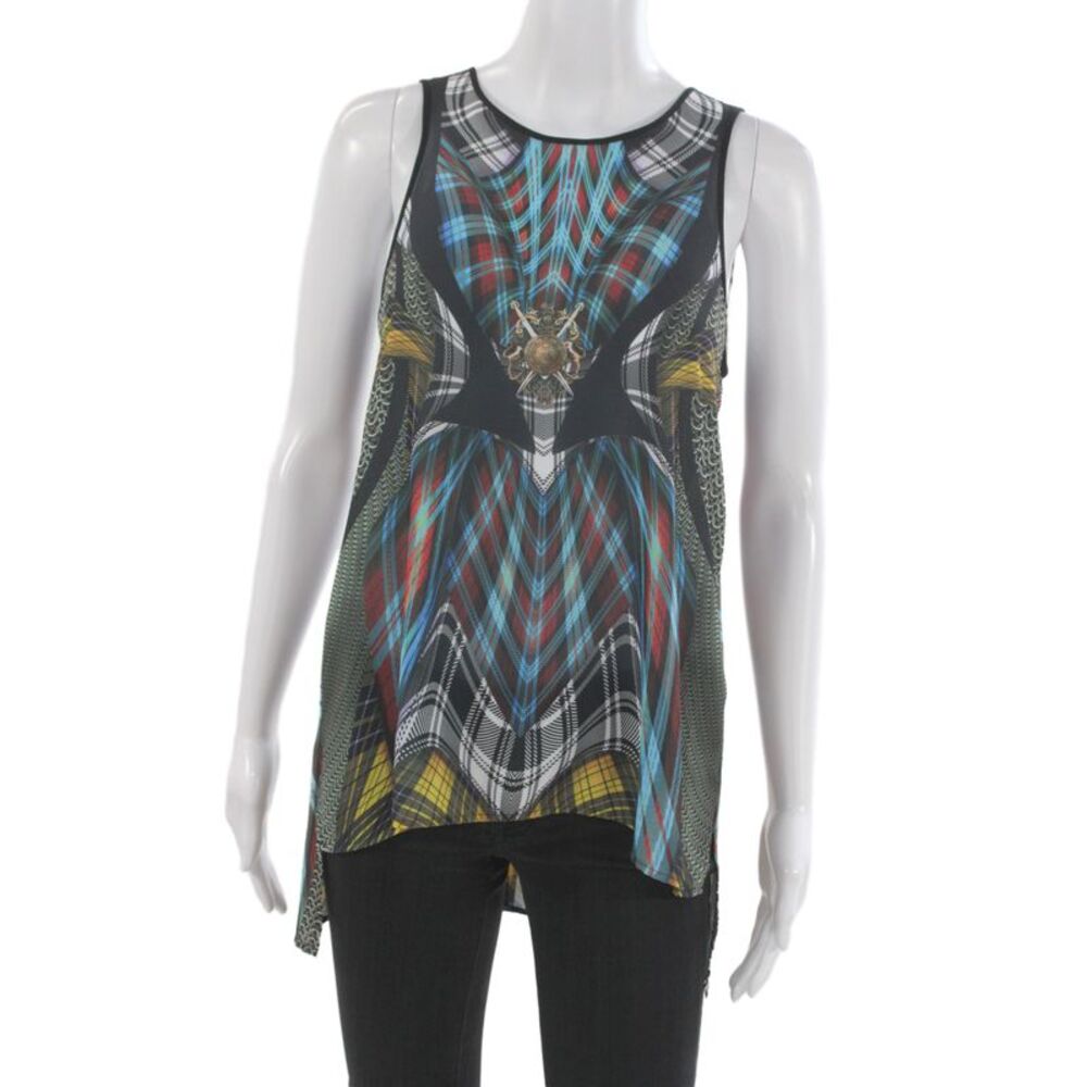 Clover Canyon Women Multicolor Plaid Sleeveless Tunic Tank Round Neck Size XS